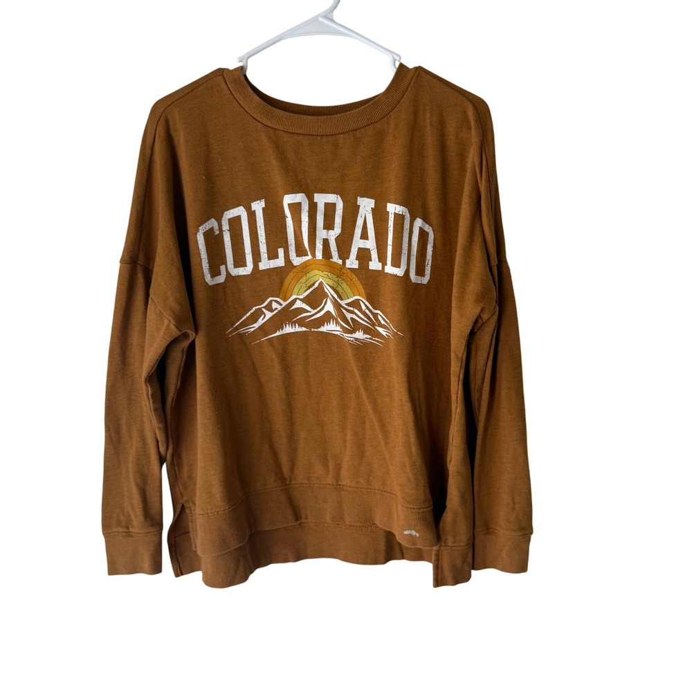 Colsie Women's Long Sleeve Colorado Mountains Sunset Graphic Sweatshirt‎ Top M